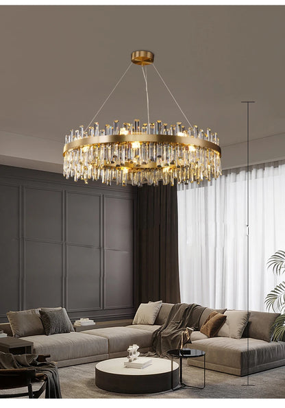 LED Postmodern Golden Chrome Silver Round Oval Crystal Chandelier Lighting Suspension Luminaire Lampen For Dinning Room