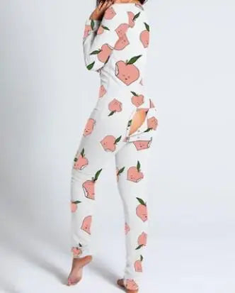 Sexy Pyjama Women's Jumpsuit Suit Button-down Front Back Butt Bum Open Ass Flap Jumpsuit Loungewear Christmas Print Buttoned NEW