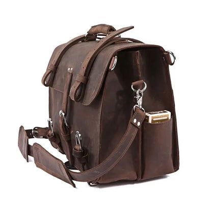 Vintage Crazy Horse Genuine Leather Men Briefcase Business Bag Large Leather Briefcase Male 15.6"Laptop Case Shoulder Bag office