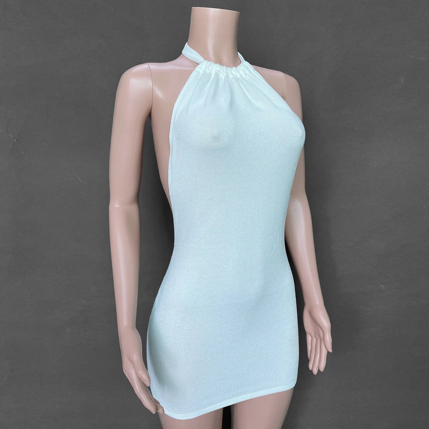 Cryptographic Halter Sexy Backless Mini Dresses Bodycon Skinny Club Party Sleeveless Knitted Dress Fall Streetwear Beach Holiday
