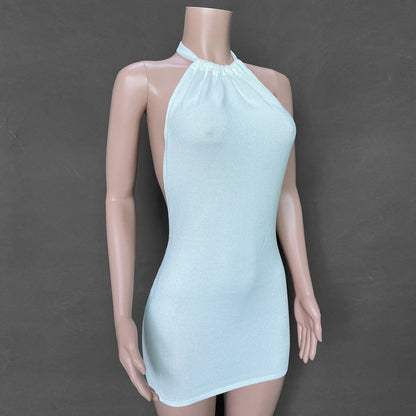 Cryptographic Halter Sexy Backless Mini Dresses Bodycon Skinny Club Party Sleeveless Knitted Dress Fall Streetwear Beach Holiday