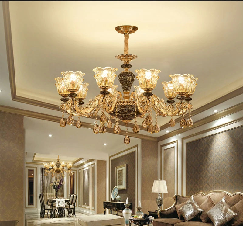French Luxury Crystals Chandelier Living Room Bedroom Lamps Atmosphere Minimalist Ceramic Bedroom Crystal Lamp Villa Light Stair
