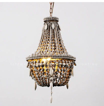French Country white wood Bead Chandelier dining room bedroom princess Decorative chandelier 3/5 lights hanging light fixture