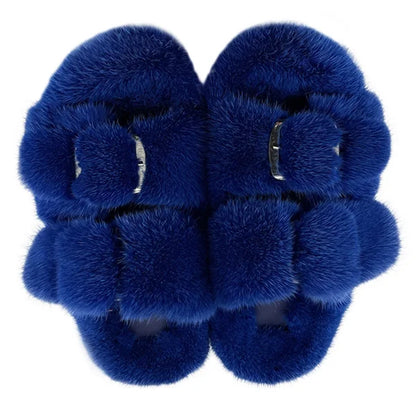 Slippers Ladies Summer Fluffy Mink Fur Slippers 100% Mink Fur Slippers Ladies Sandals 2021 Home Slippers Girls Outdoor Slippers
