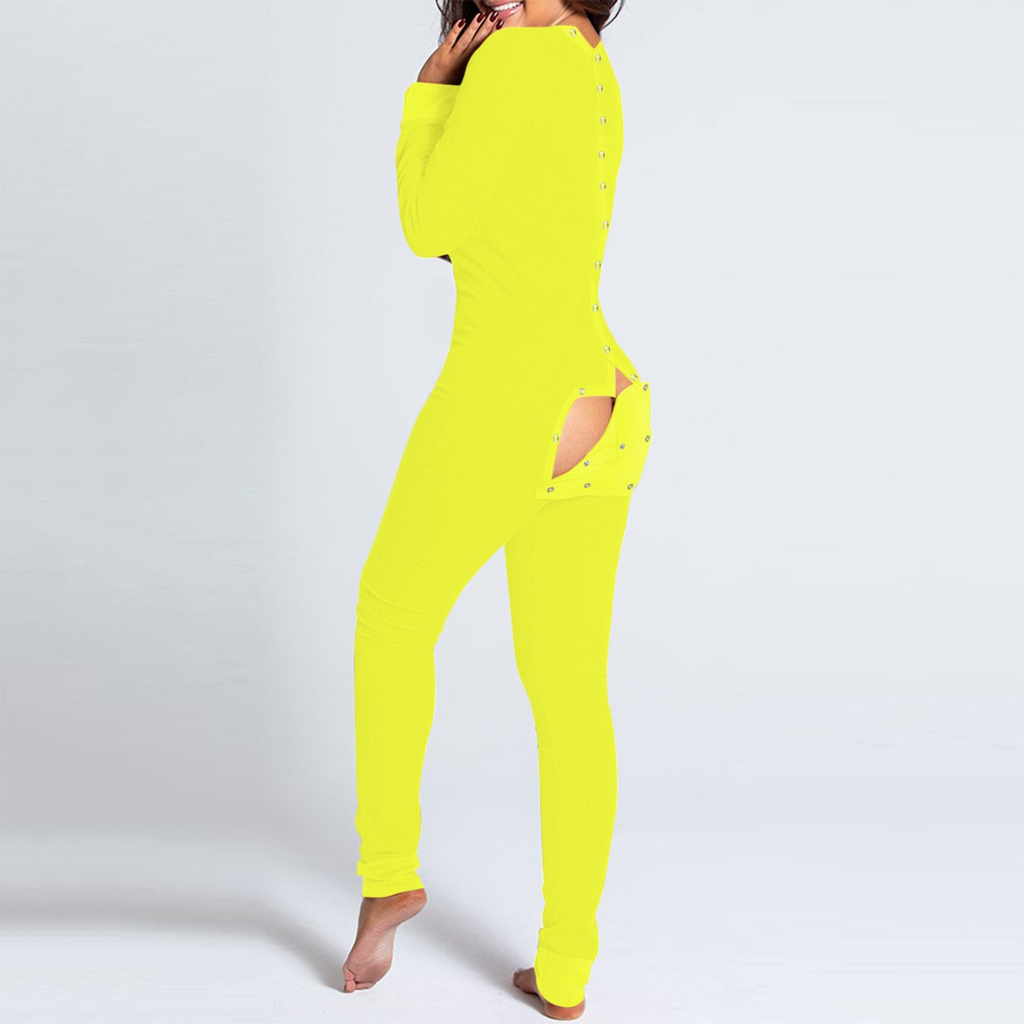 Sexy Pyjama Women's Jumpsuit Suit Button-down Front Back Butt Open Ass Flap Jumpsuit Pajamas Loungewear Buttoned Sleepwear