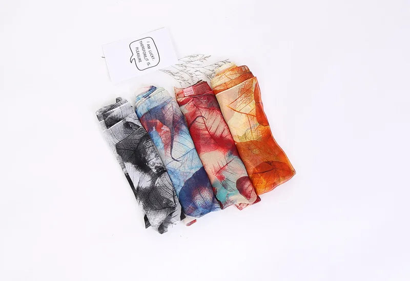 Women Foulard Chiffon Georgette Bandana Scarf Tree Leaf Print Long Shawl Summer Wrap Lady Elegant Thin breathable