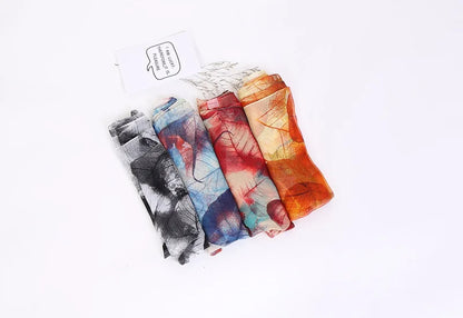 Women Foulard Chiffon Georgette Bandana Scarf Tree Leaf Print Long Shawl Summer Wrap Lady Elegant Thin breathable