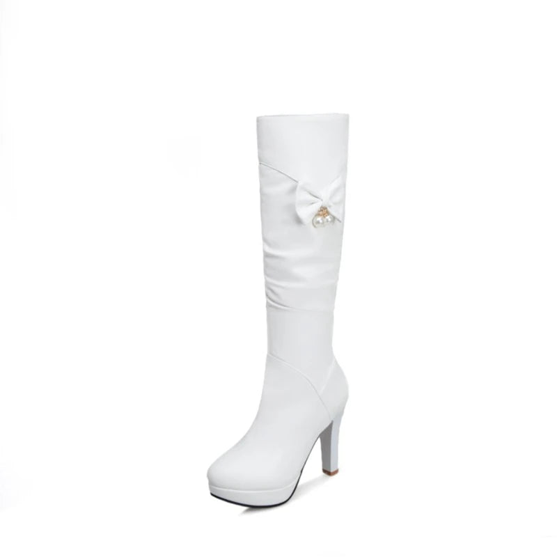 Platform Boots 2020 Female Knee High Boots Women Leather Comfortable Autumn Winter  High Heel Long Boots PLus Size32-43 A50-16