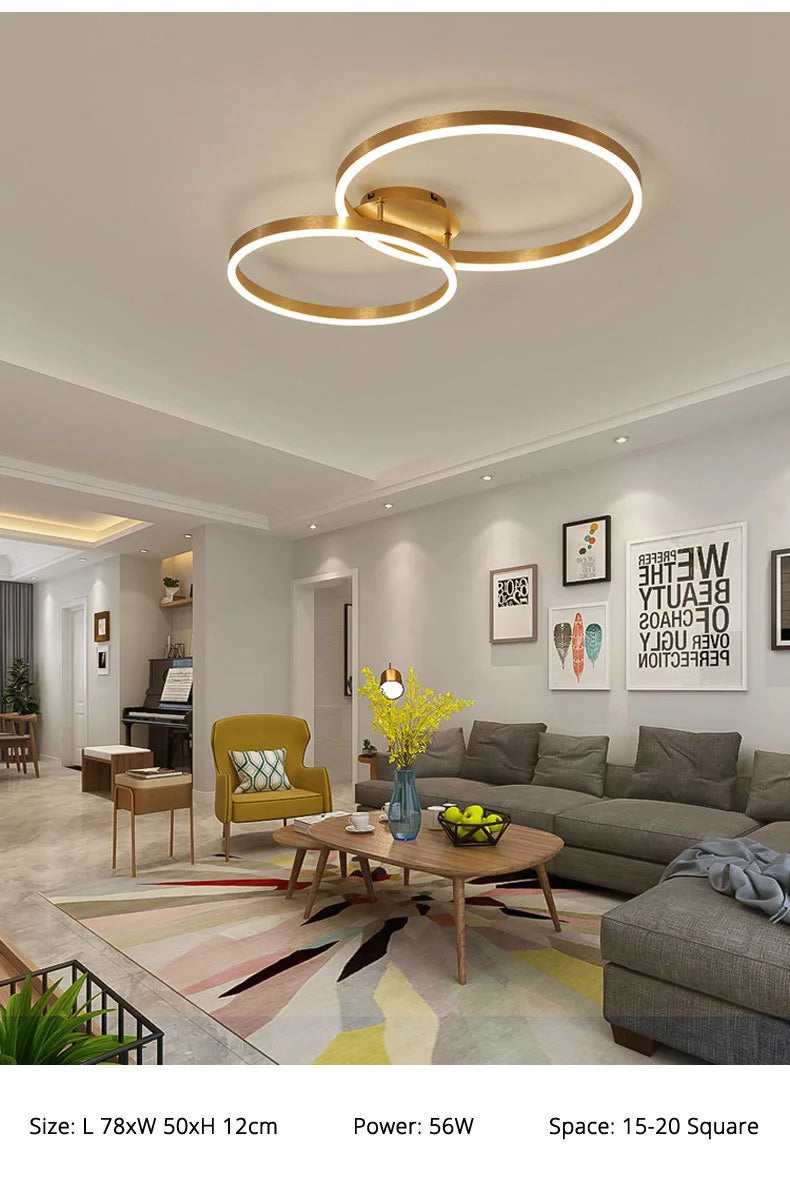 Nordic Creative Round Circle Chandeliers For Bedroom Living Room Restaurant Lighting Golden Coffee Lustre Ring Ceiling Lights