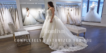 Alonlivn Custom Made Luxury Lace 2 In 1 Mermaid Wedding Dress Beading Embroidery Illusion Neck Trumpet Bridal Gowns