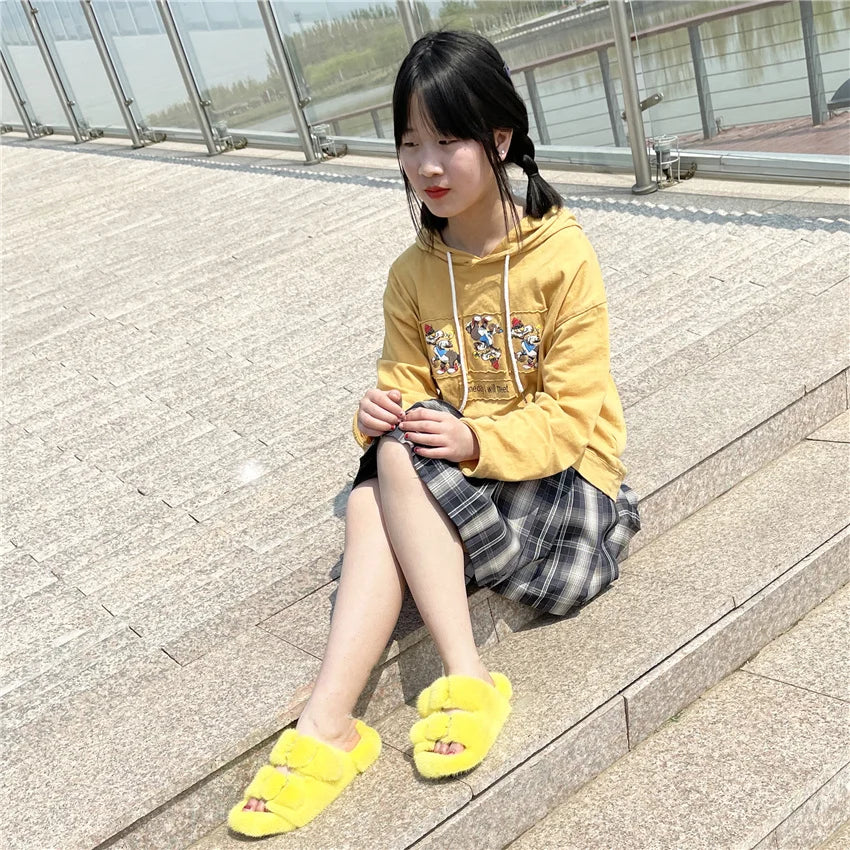 Slippers Ladies Summer Fluffy Mink Fur Slippers 100% Mink Fur Slippers Ladies Sandals 2021 Home Slippers Girls Outdoor Slippers