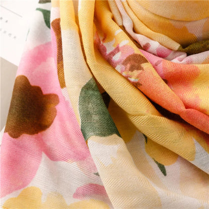2026 Luxury Brand Ink Painting Floral Tassel Viscose Shawl Scarf Lady High Quality Pashmina Hijab and Wraps Foulard Muslim Sjaal