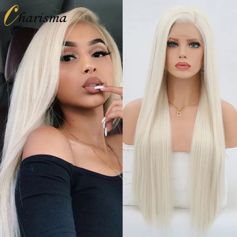 Charisma Blond Wigs Synthetic Lace Front Wig Long Silky Straight Lace Front Wig Heat Resistant Fiber Hair Cosplay Wigs For Women