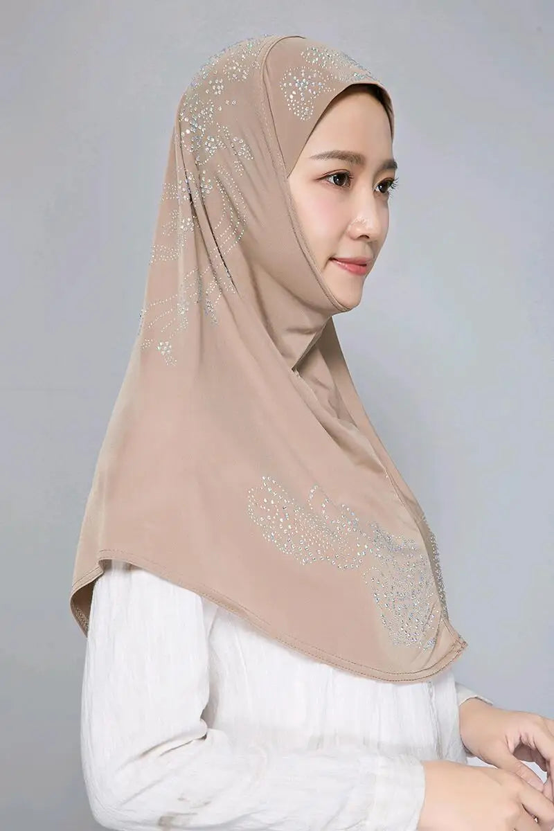 H006 Adults or big gilrs good size muslim hijab scarf with rhinestones islamic headscarf hat armia pull on headwrap ramadan gift