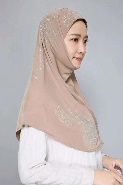 H006 Adults or big gilrs good size muslim hijab scarf with rhinestones islamic headscarf hat armia pull on headwrap ramadan gift