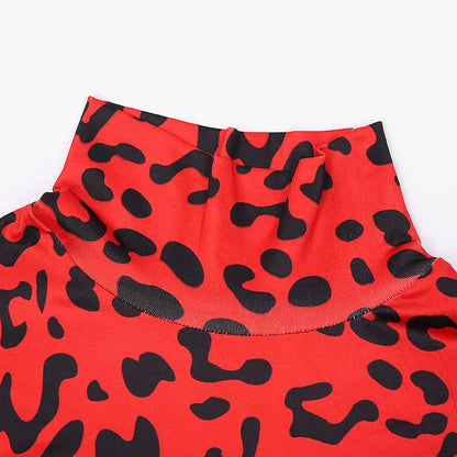 OMSJ Hot Selling Trendy Hipster Turtleneck Rompers For Women Full Sleeve Connection Gloves Leopard Print Streetwear Y2k Body Top
