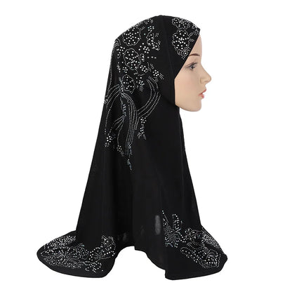 H006 Adults or big gilrs good size muslim hijab scarf with rhinestones islamic headscarf hat armia pull on headwrap ramadan gift