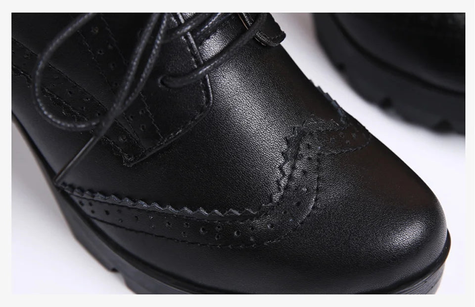 EOFK Women Brogue Shoes New Quaity High Square Heel Derby Genuine Leather High Heels Wedge Shoes Woman Female Shoes Pumps Casual