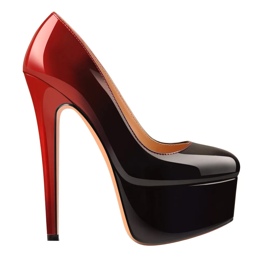 Onlymaker Women Platform Round Toe Pumps  Slip On Stiletto  Black Patent High Heels  Wedding Party Plus Size Sexy Shoes