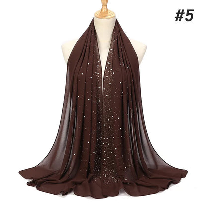 2024 hot sale women plain bubble pearl chiffon scarf Head hijab wrap solid shawls headband foulard femme muslim hijabs stores