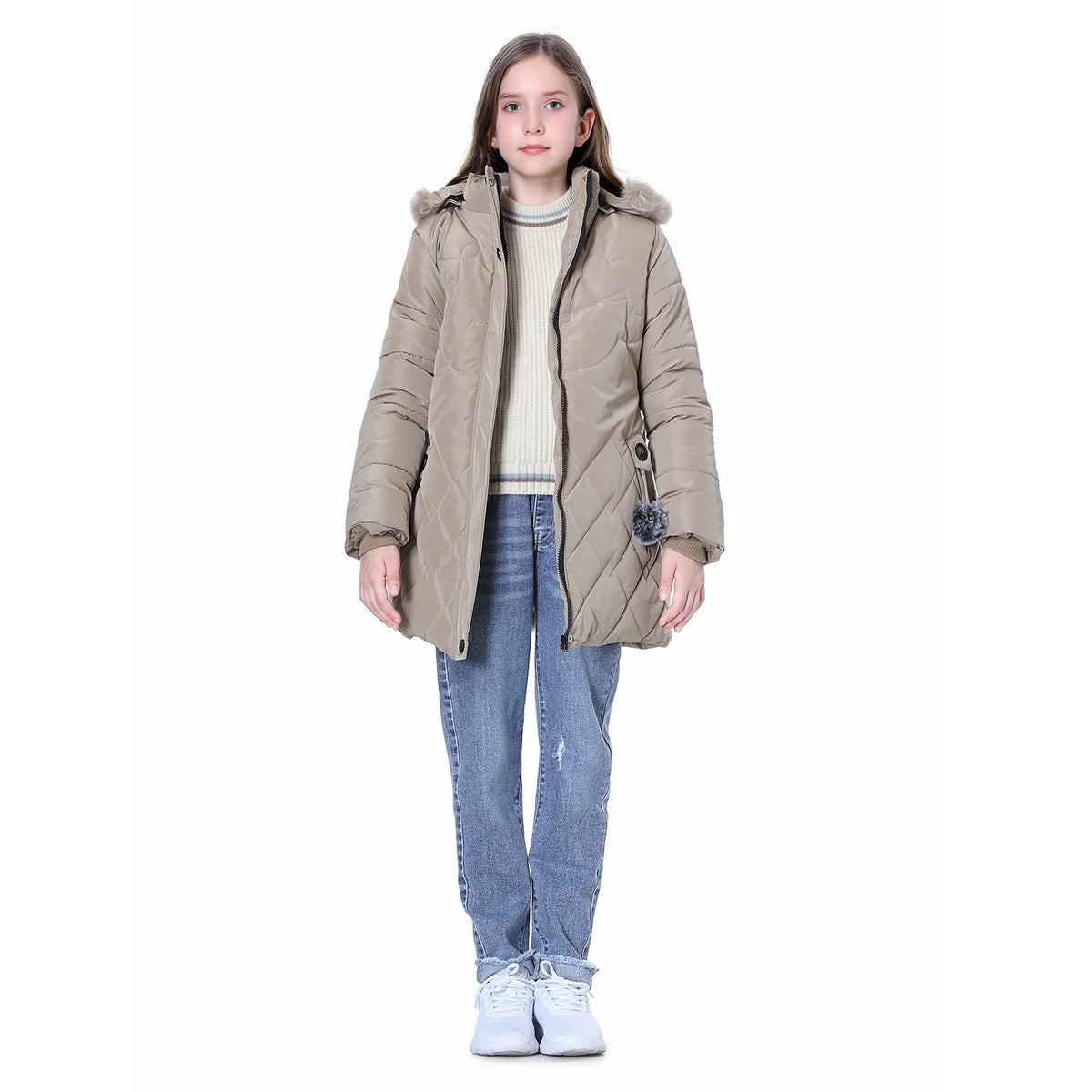 Winter Girls Jacket,Warm Thick Cotton Coat,Fashion Fur Hooded Children's Outerwear,Hairballs Zipper Elastic Waistband Coats