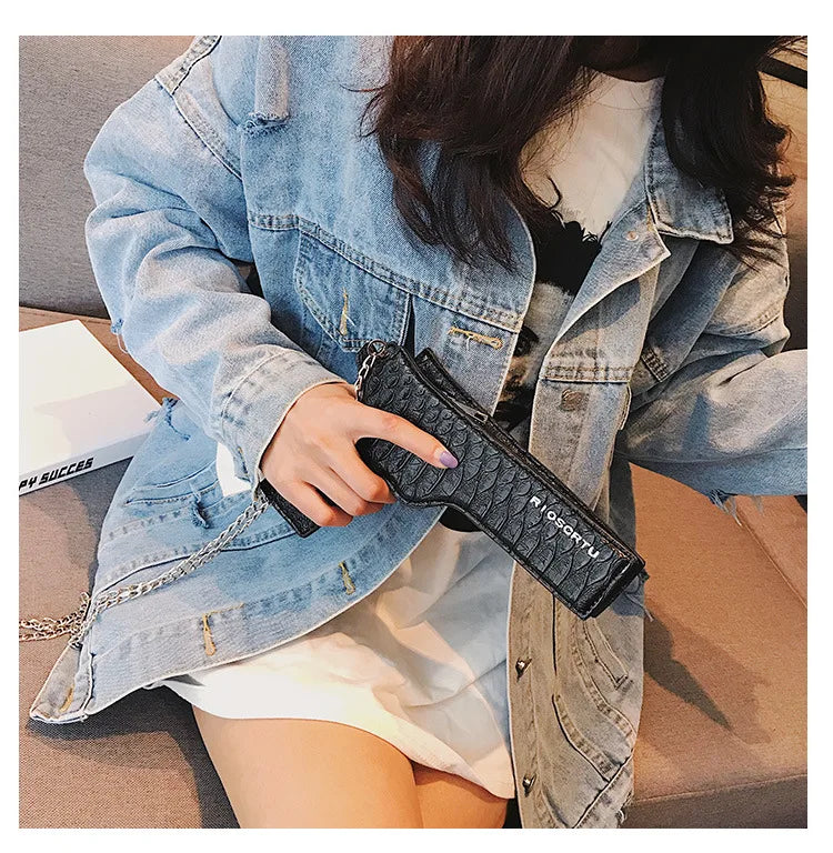 YoReAi New 3D Gun Shaped Chains Women Shoulder Bags Luxury Leather Crossbody Bag Lady High Quality Small Purses Clutch for Girls