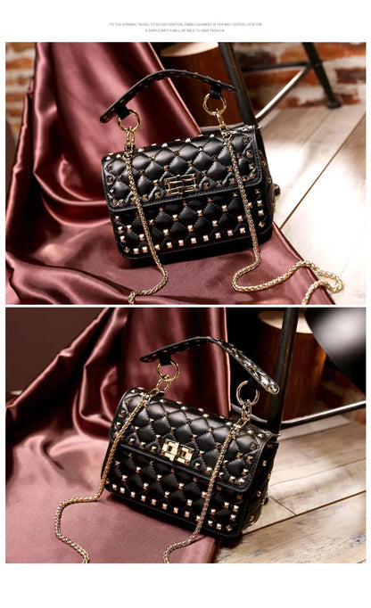 2026 New Fashion Women Sheepskin Leather Rivet Handbags Chain Bag Designer Shoulder Bags Luxury Woman Messenger Bags