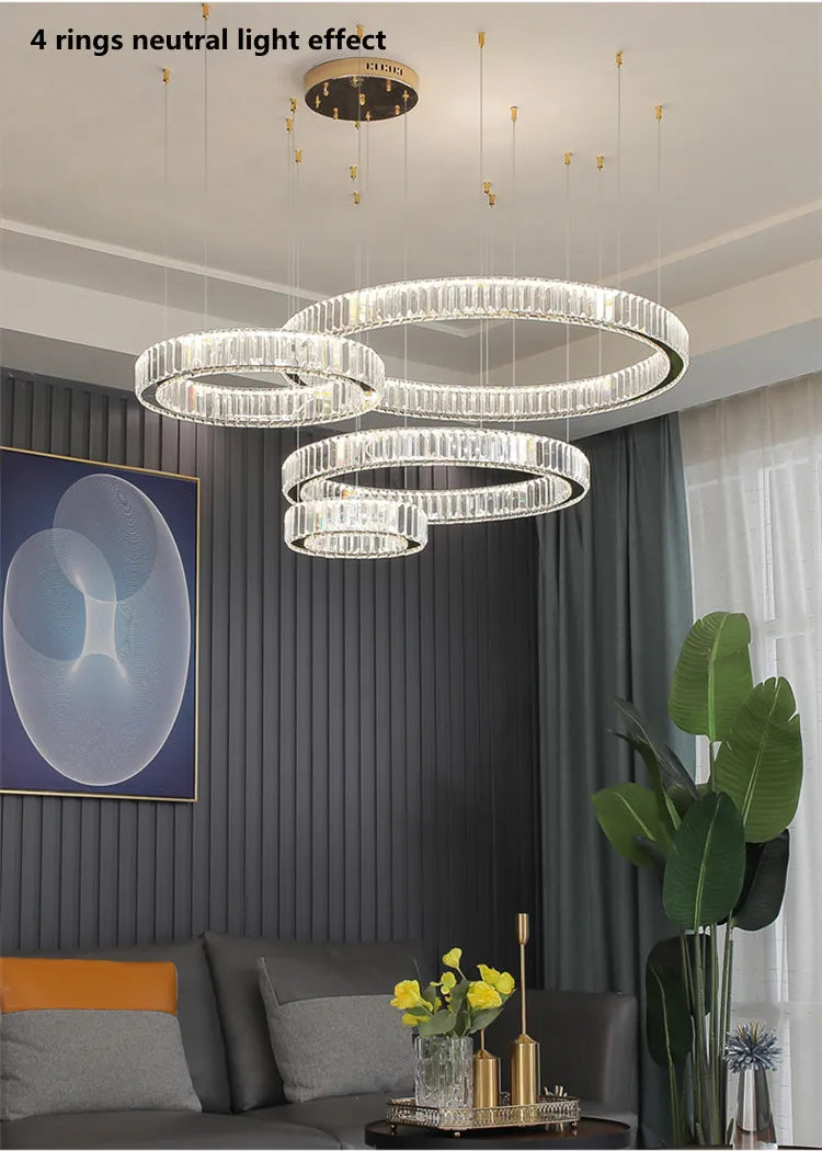 Modern Luxury Led Dimmable Pendant Lights Lustre Living Room Chandelier Lamp Fixtures Foyer Shiny Steel  Luminarias Light