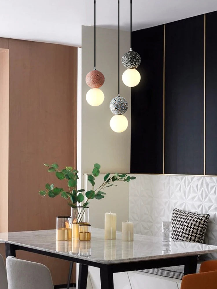 OUDELADI Cement Pendant Lights Bedroom Bedside Dining Decor Wood Glass ball Hanging Lamp Kitchen LED Lighting Luminaires