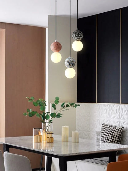 OUDELADI Cement Pendant Lights Bedroom Bedside Dining Decor Wood Glass ball Hanging Lamp Kitchen LED Lighting Luminaires