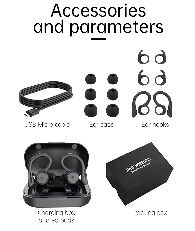 20 Hours Play Time Swimming Waterproof Bluetooth Earphone Dual Wear Style Sport Wireless Headset TWS IPX7 Earbuds Stereo