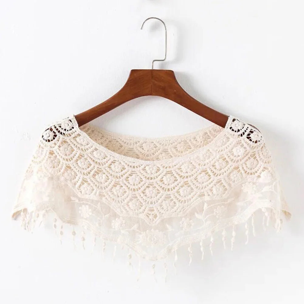 Women Vintage Crochet Knit Cape Elegant Cute Lace Short Hollow Out Shawls Shrug Poncho Wedding Bridal Evening Dress Lace Scarf