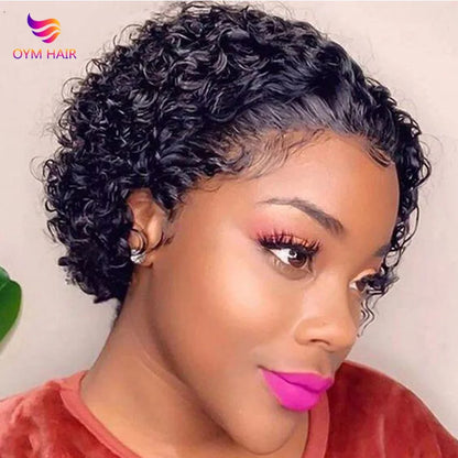 13x4 Lace Frontal Wigs Human Hair Pixie Cut 180% Density Black Color Water Wave Short Pixie Cut Wigs for Women Preplucked