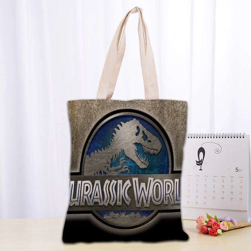 Custom Jurassic Park Logo Tote Bag Reusable Women Canvas Shoulder Bag Handbag Shoulder Pouch Foldable Canvas Shopping Bags