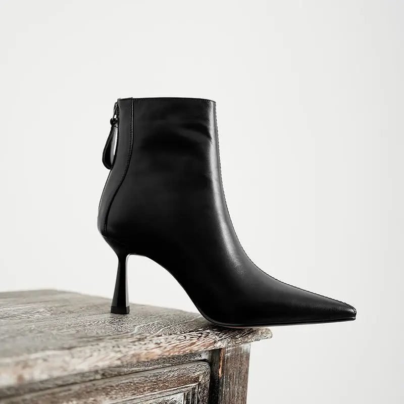 Krazing Pot Big Size 42 Cow Leather Pointed Toe High Heels Chic Design Concise Winter Spring Shoe Dress Warm Wedding Ankle Boots
