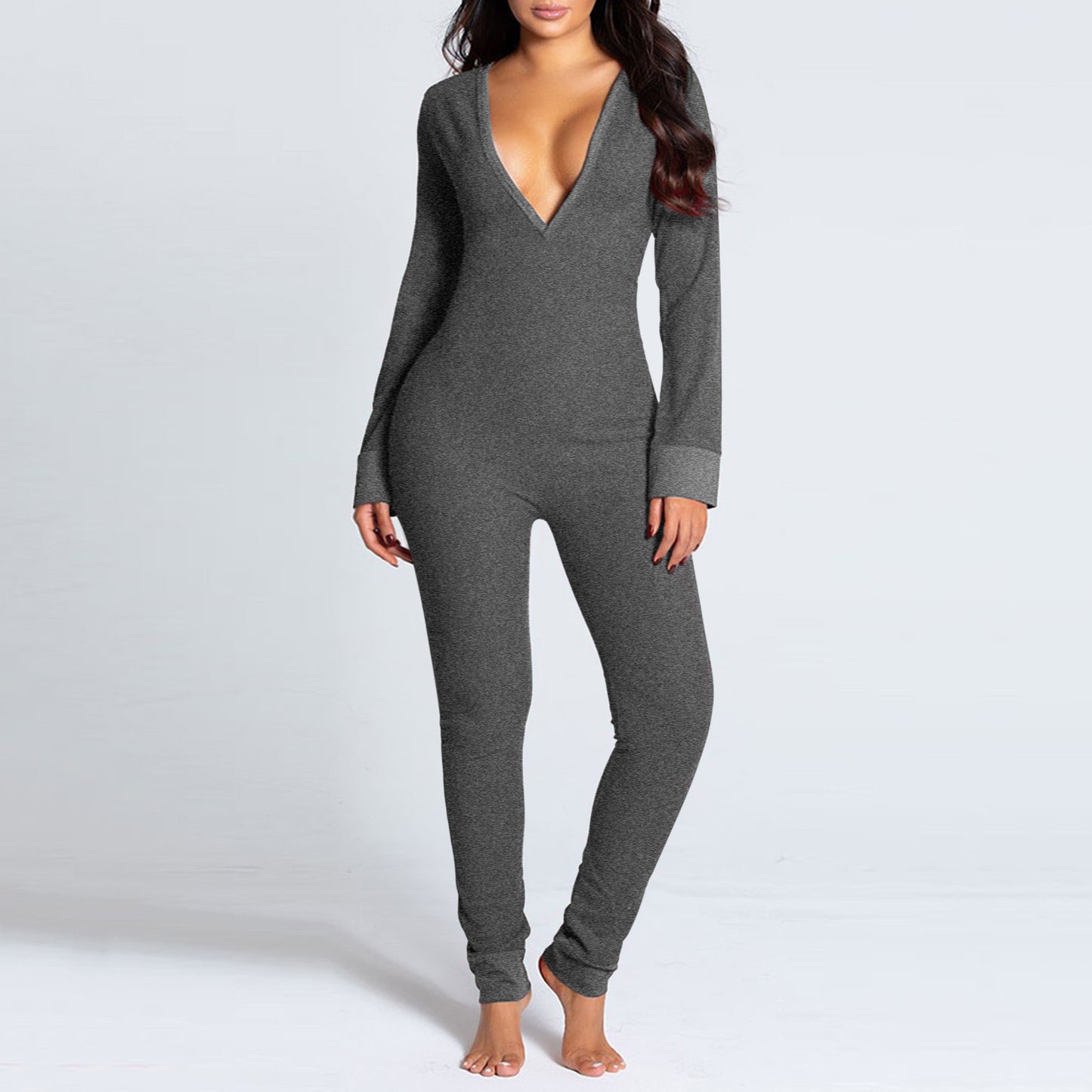 Sexy Pyjama Women's Jumpsuit Suit Button-down Front Back Butt Open Ass Flap Jumpsuit Pajamas Loungewear Buttoned Sleepwear