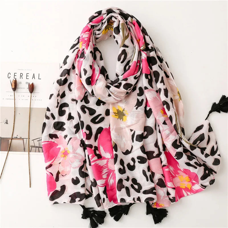 2026 Luxury Brand Ink Painting Floral Tassel Viscose Shawl Scarf Lady High Quality Pashmina Hijab and Wraps Foulard Muslim Sjaal