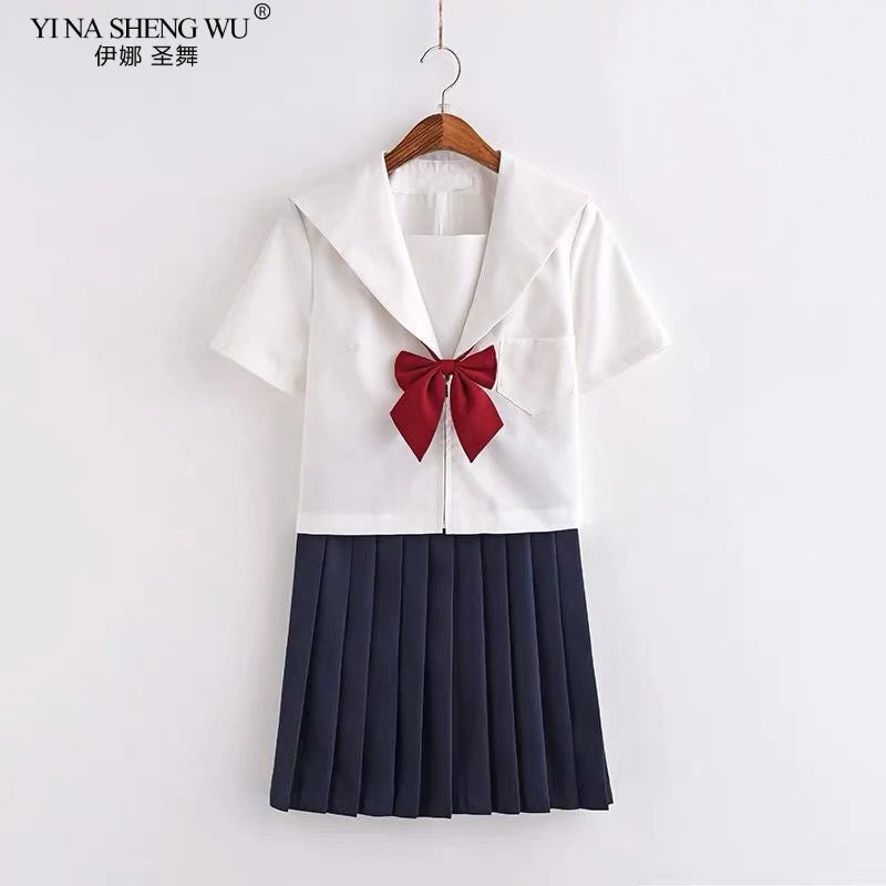 White Japanese Anime High School Girls Student JK Uniforms Cosplay Costume Navy Uniform Pleated Skirt Sailor Suit Korean Style