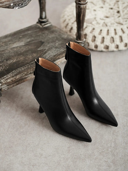Krazing Pot Big Size 42 Cow Leather Pointed Toe High Heels Chic Design Concise Winter Spring Shoe Dress Warm Wedding Ankle Boots
