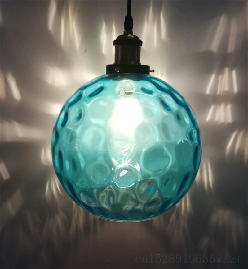Modern LED Pendant Lights Blue Glass Ball Living Room Decor Home Decorations Kitchen Hanging Lustre Pendant Lamp Luminaria