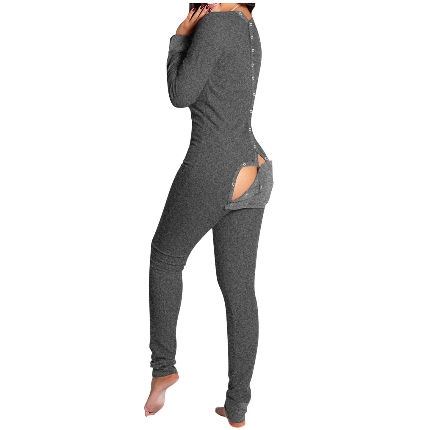 Sexy Pyjama Women's Jumpsuit Suit Button-down Front Back Butt Open Ass Flap Jumpsuit Pajamas Loungewear Buttoned Sleepwear