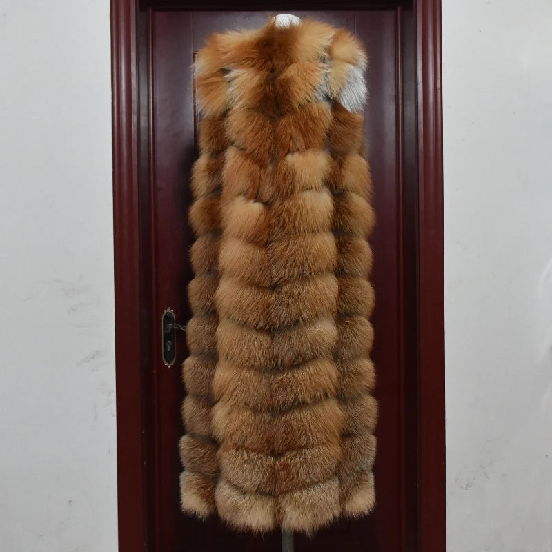 Winter Red Fox Fur Vest Female Real Extended Long  Women Red Fox Fur Waistcoat Natural Fox Fur Waistcoat Long