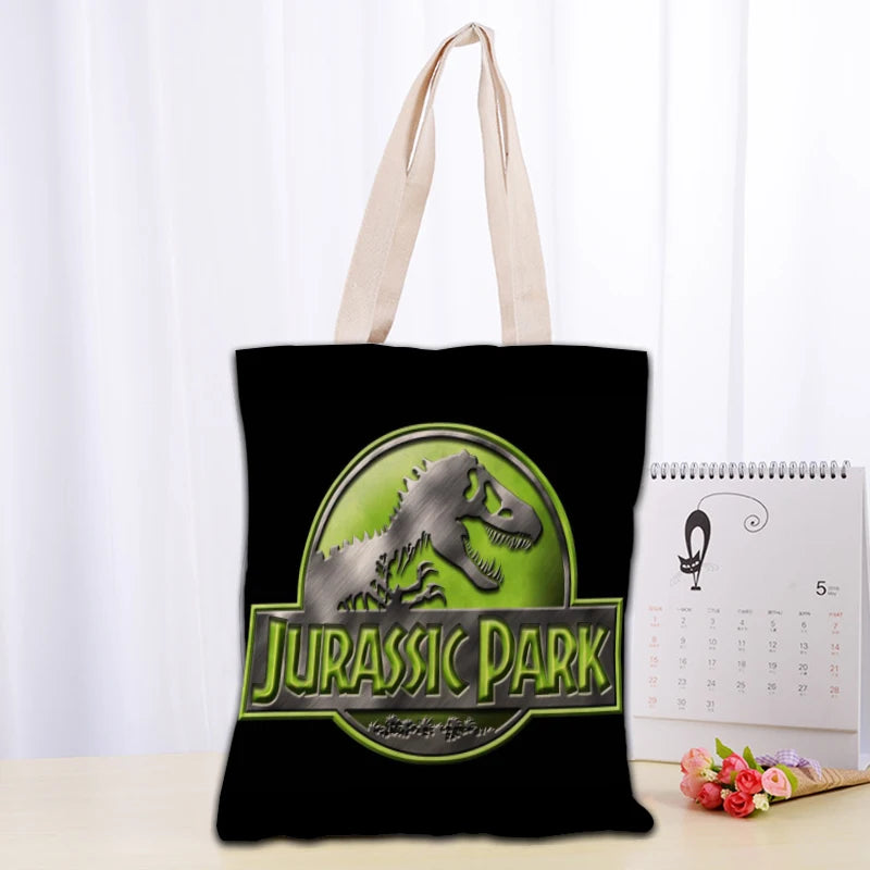 Custom Jurassic Park Logo Tote Bag Reusable Women Canvas Shoulder Bag Handbag Shoulder Pouch Foldable Canvas Shopping Bags