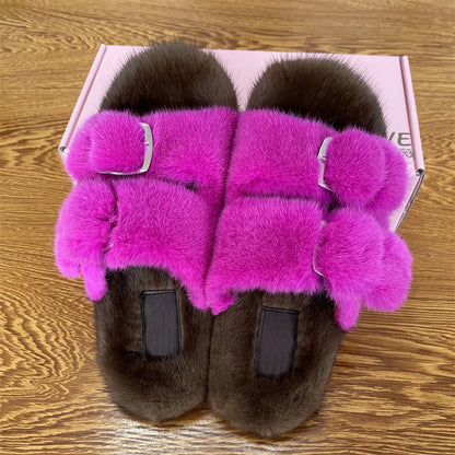 Luxury Designer Slipper Women 2025 Winter European Fashion Women's Shoes Ladies Slippers 100% Mink Slippers Shoes for Woman