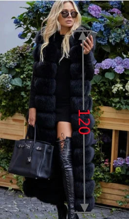 Winter Red Fox Fur Vest Female Real Extended Long  Women Red Fox Fur Waistcoat Natural Fox Fur Waistcoat Long
