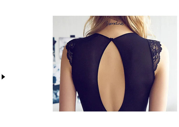 JYF Brand Vintage Sexy Onesies Ultra thin Lace Sleeveless Sleepwear Backless Transparent Mesh Cozy Soft Women's Pajamas
