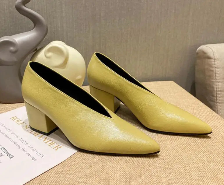 Sandals Luxury Brand Sexy Dress Shoes Elegant Chunky High Heeeled Pumps Sexy Pointed Toe Evening Shoes Women Shoes V Cut Shoes