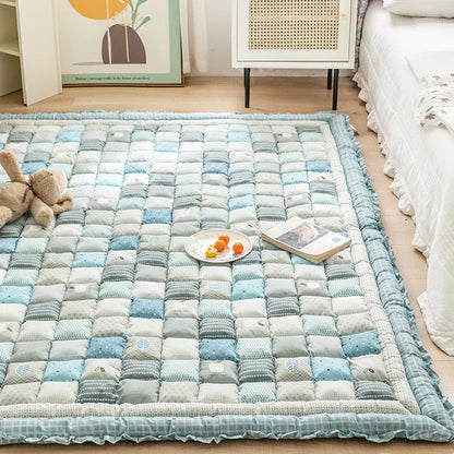 Large Thick Cotton Quilted Rugs for Living Room Anti Slip Bedroom Bedside Carpet Rugs Winter Warm Floral Print Tatami Floor Mats