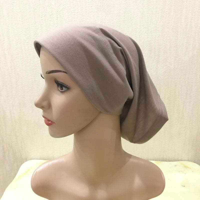 H066 Plain tube hat with cardboard underscarf Muslim Turban Pure Color Stretch Inner Hijabs Women Head Scarf Under Hijab Bonnet
