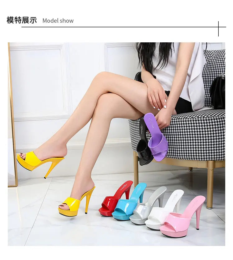 Women Shoes Sandals 2020 Summer Outside Slippers High Heels 9cm sexy High Platform Open Toe Stiletto Ladies Slides Party shoes